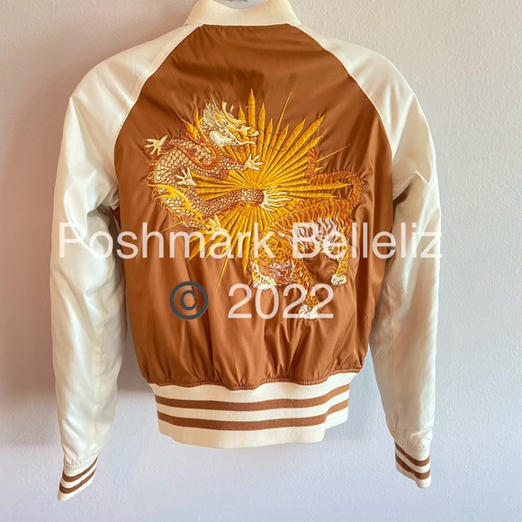 ‘90s Vintage Pepe Jeans Tiger Dragon Embroidered Bomber Jacket Copper Golden Tan - Picture 4 of 12